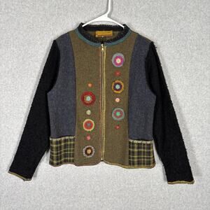 Artclothes Cardigan XS Boiled Felted Applique Fuzzy Patchwork‎ Artsy Crafty Wear